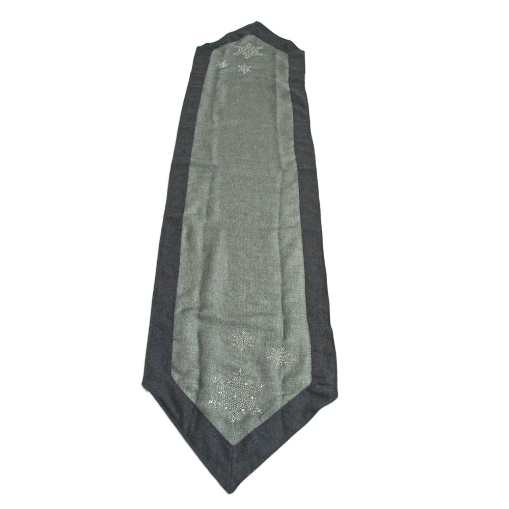 NWT Jeweled Snowflake Table Runner Gray w/Border